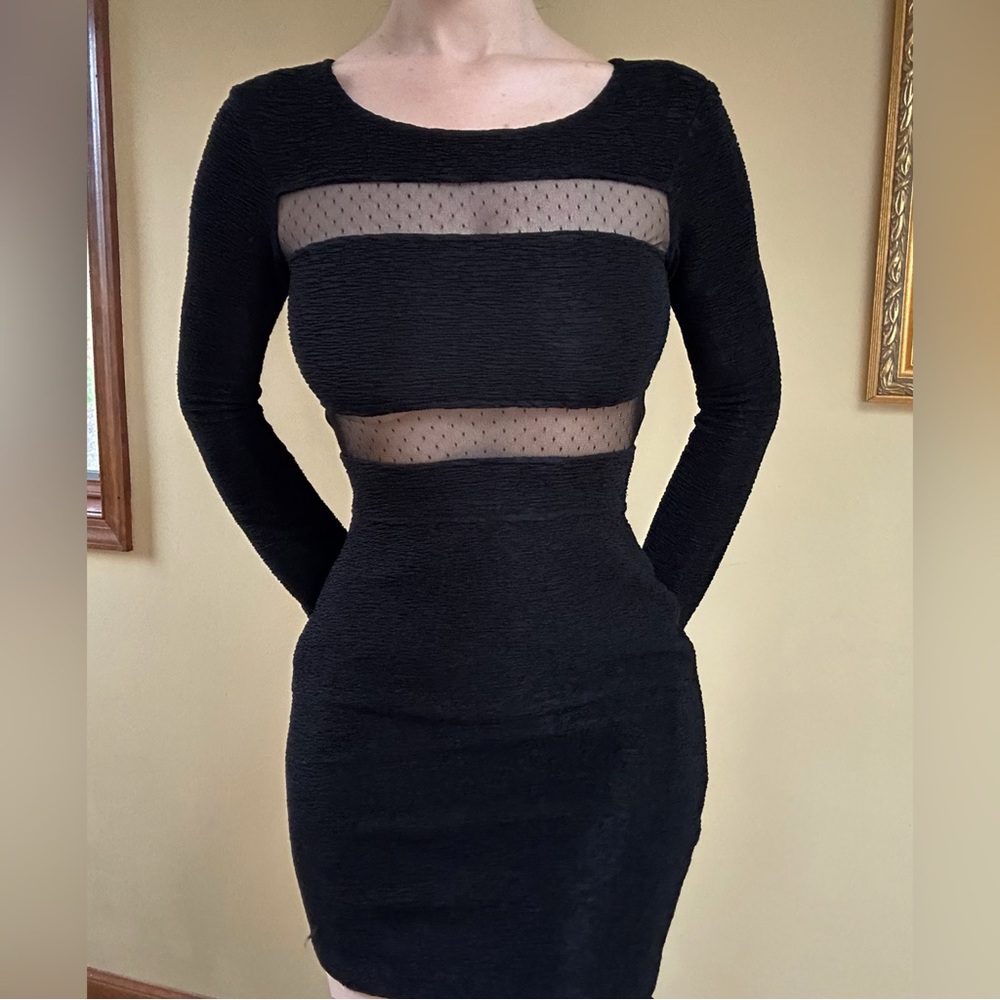 BCBGeneration Women's Black Dress cutout mesh mini dress size 2